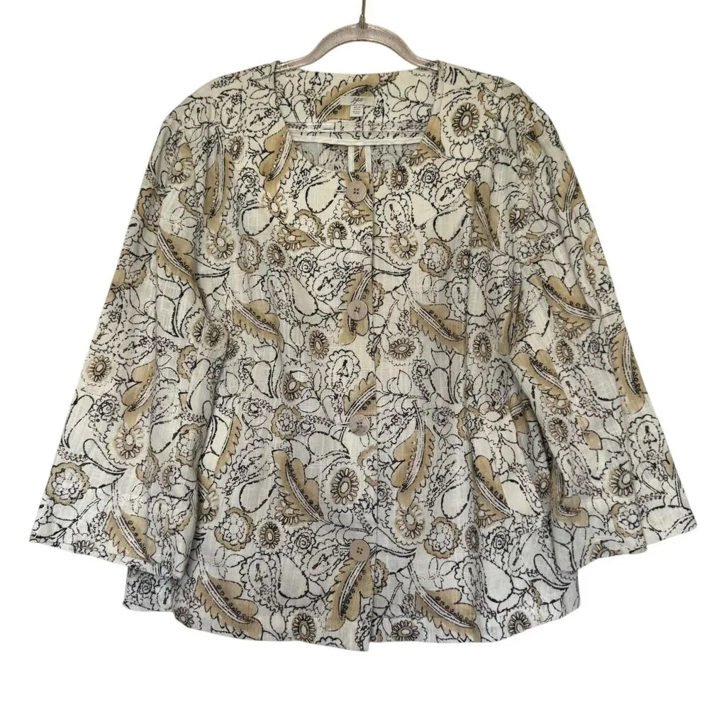 J. JILL women's size XL petite linen blend floral casual blazer jacket